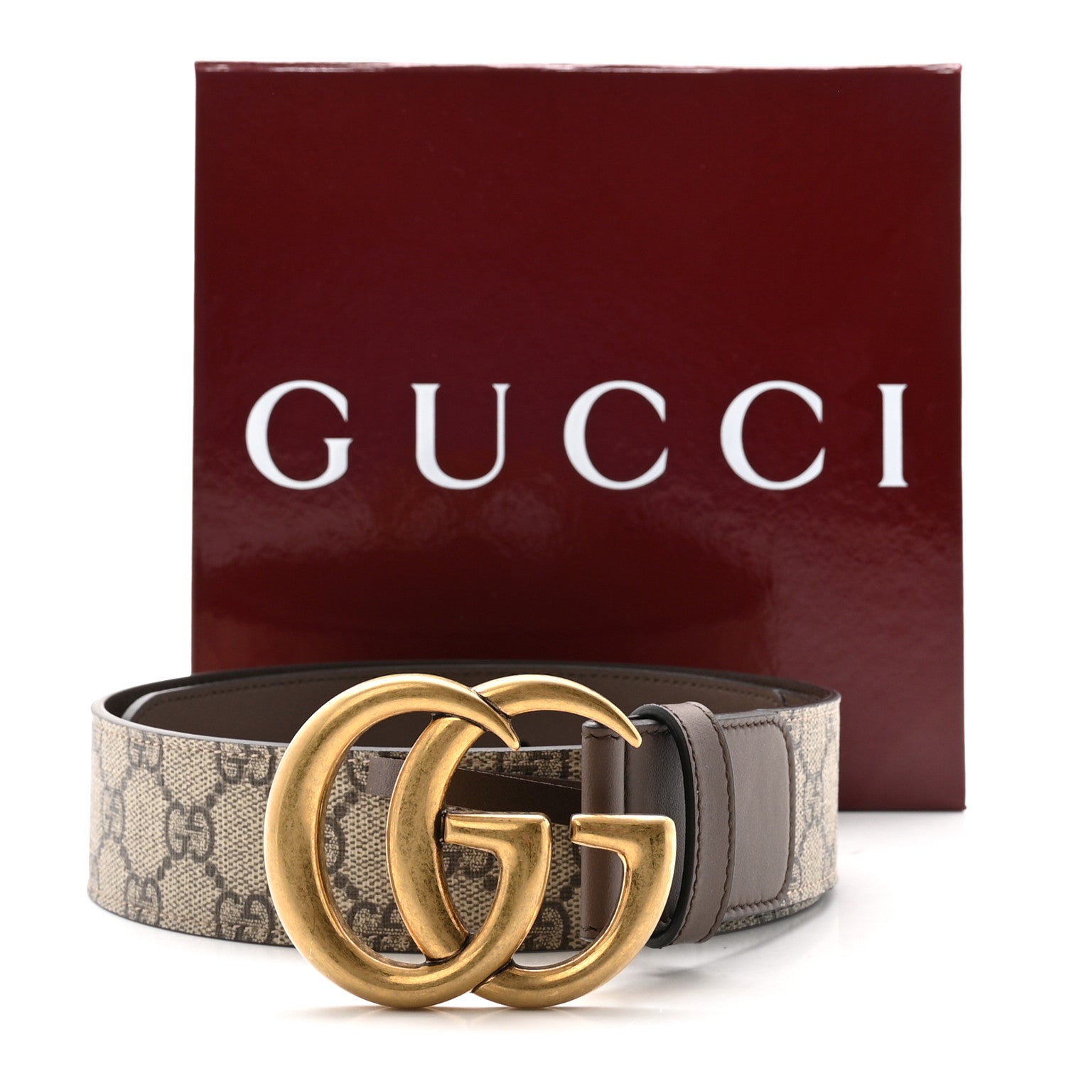 Gucci GG Supreme Monogram Matte Plutone Calfskin Double G 40mm Belt 75 30 Beige Ebony New Acero