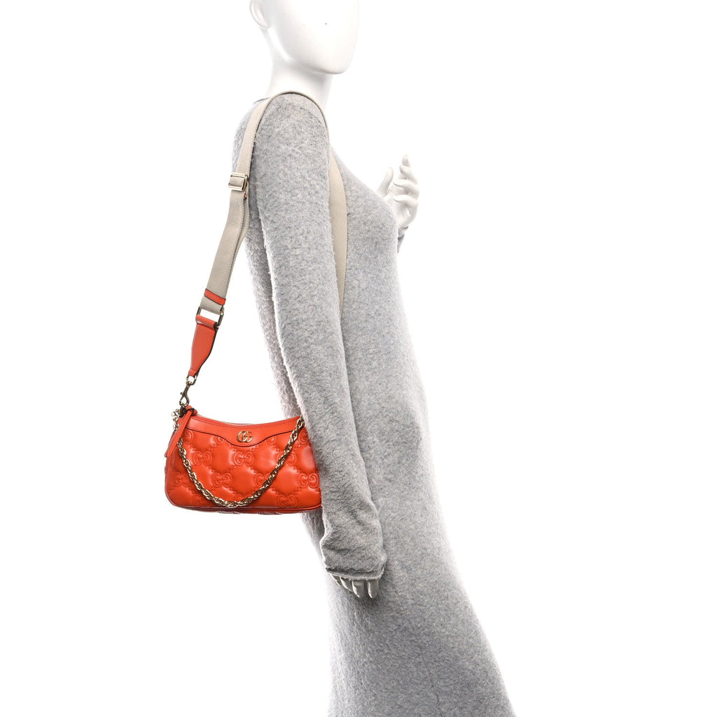Gucci Calfskin GG Matelasse Chain Handbag Deep Orange Natural
