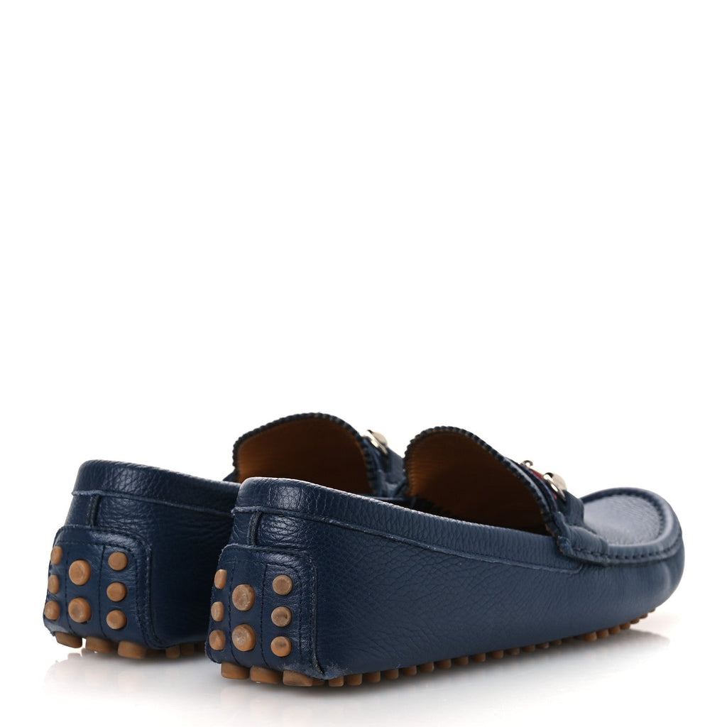 Gucci Road Calfskin Web Mens Horsebit Driver Loafers 9 Maritime