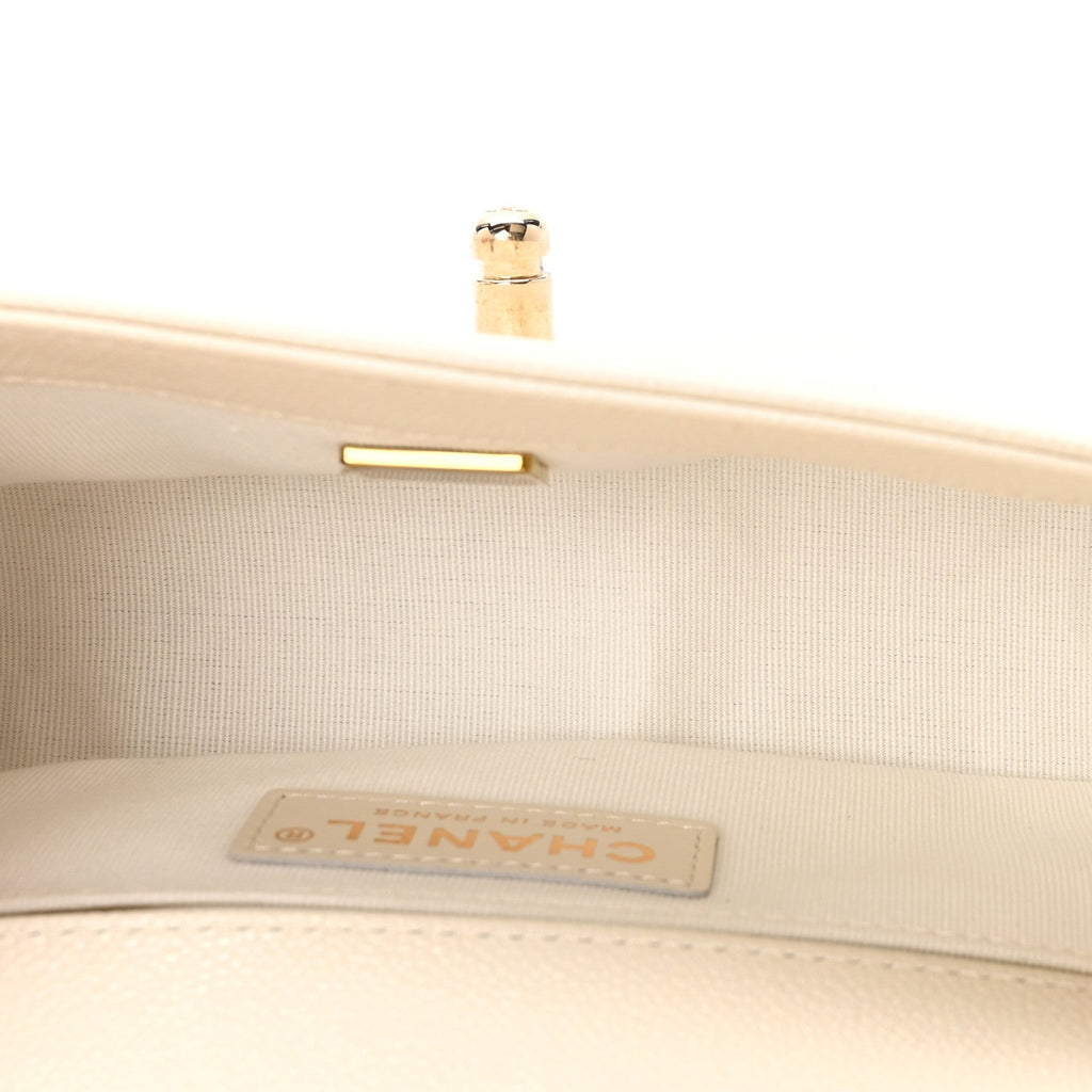 Chanel Caviar Chevron Quilted Small Boy Flap White