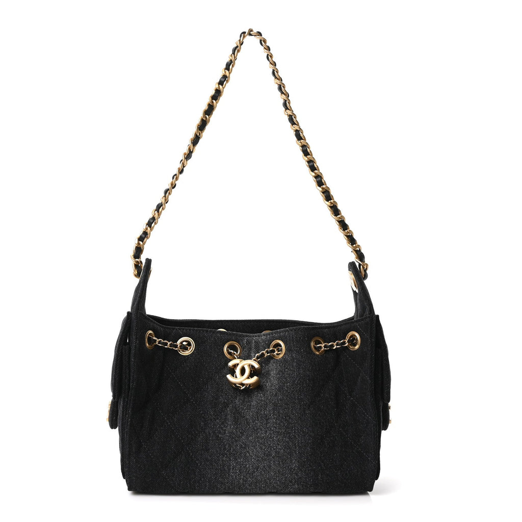 Chanel Washed Denim Quilted Mini Chanel 25 Handbag Black