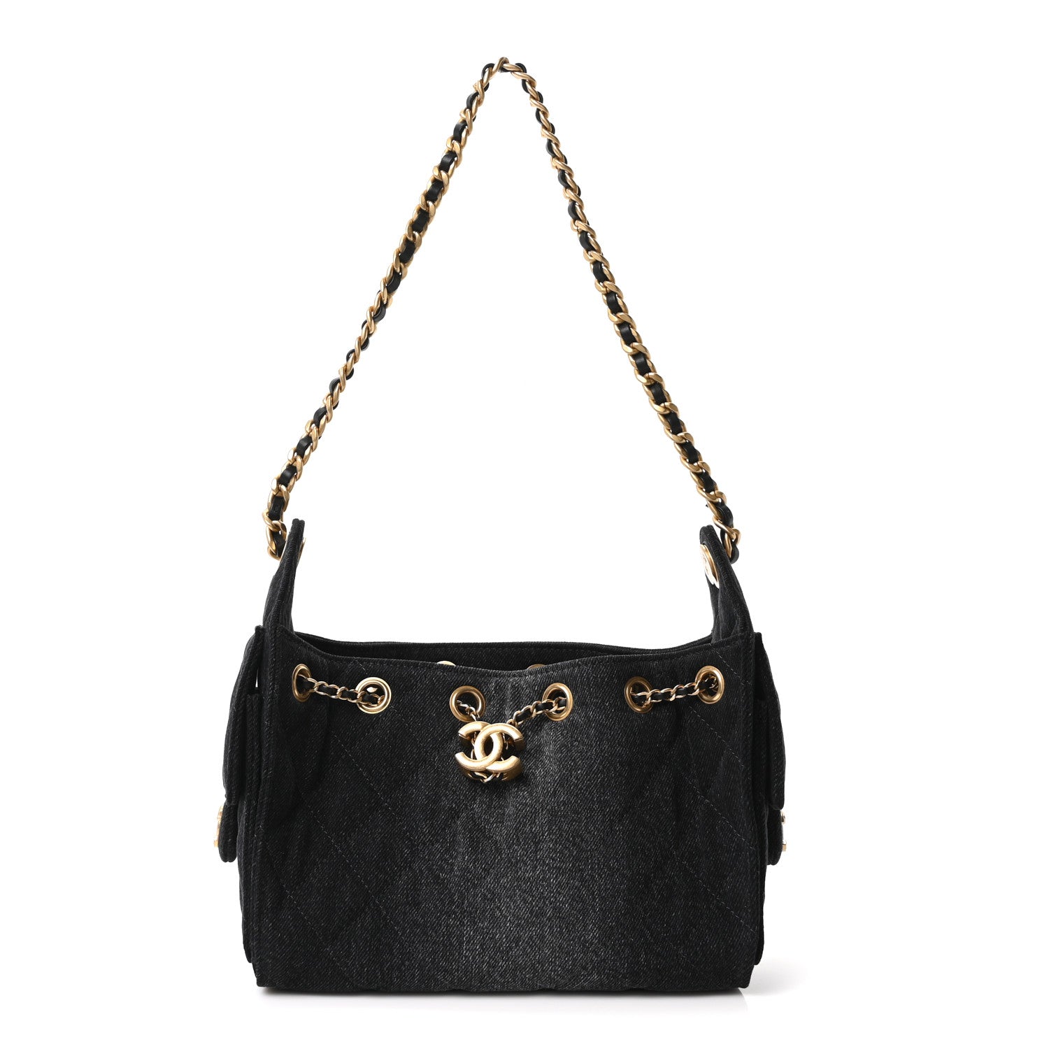 Chanel Washed Denim Quilted Mini Chanel 25 Handbag Black