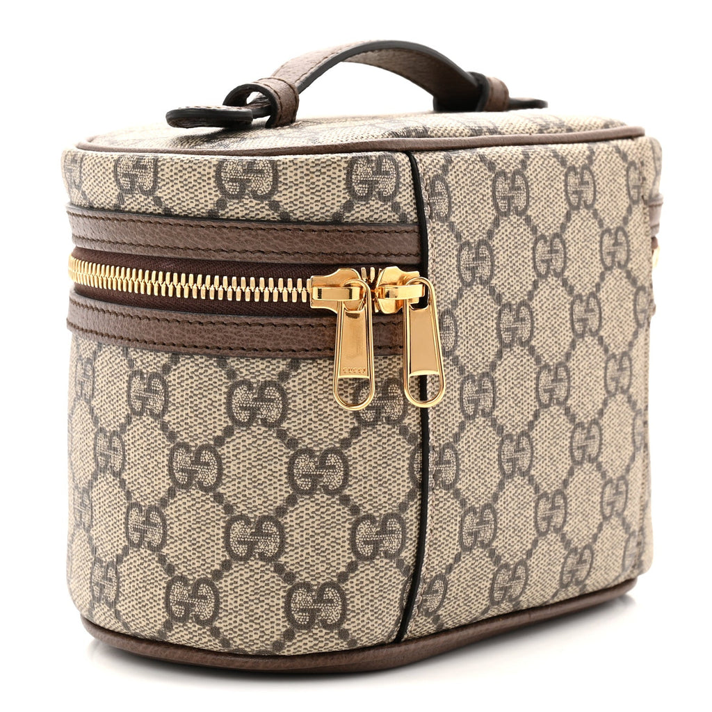 Gucci GG Supreme Monogram Textured Calfskin Web Ophidia Vanity Cosmetic Case Beige Ebony New Acero