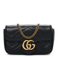 Gucci Calfskin Matelasse Super Mini GG Marmont Shoulder Bag Black