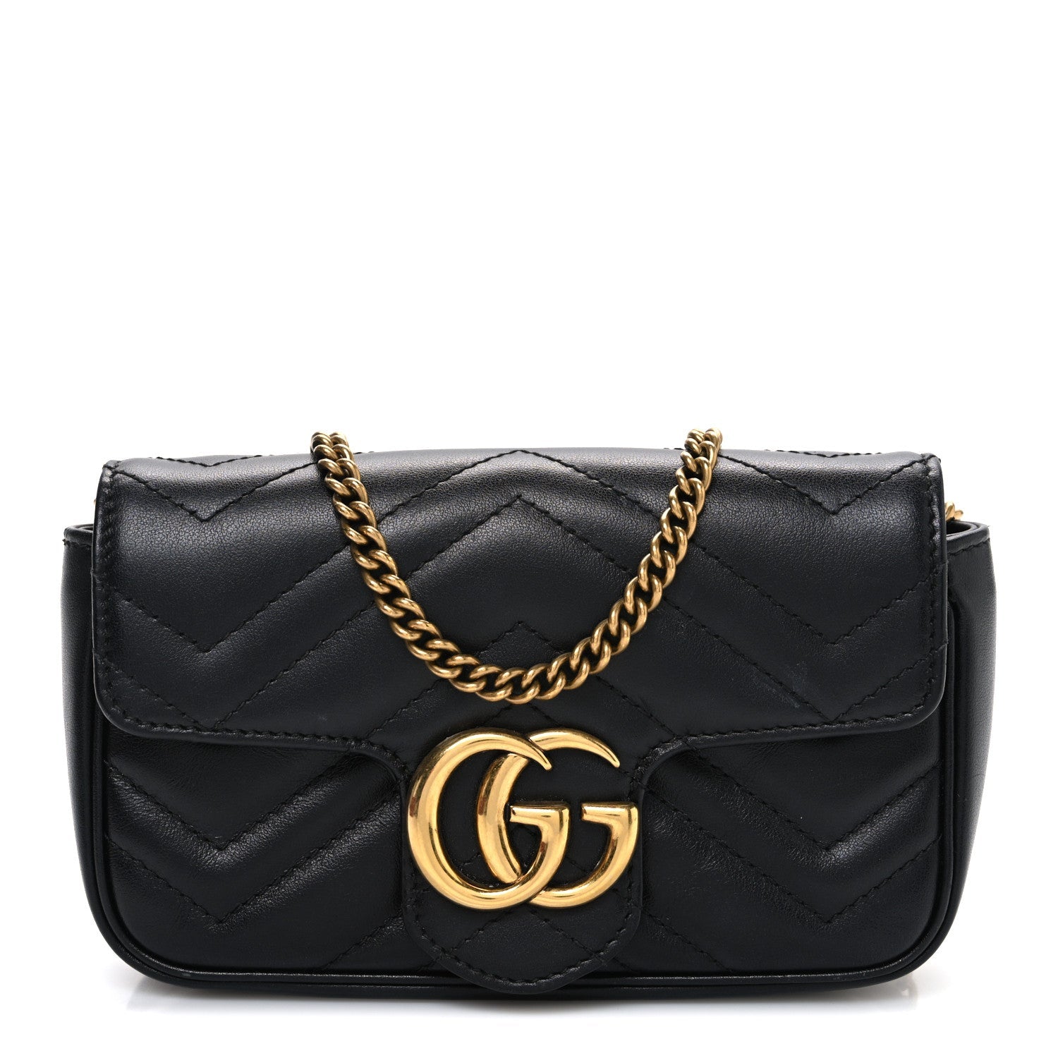 Gucci Calfskin Matelasse Super Mini GG Marmont Shoulder Bag Black