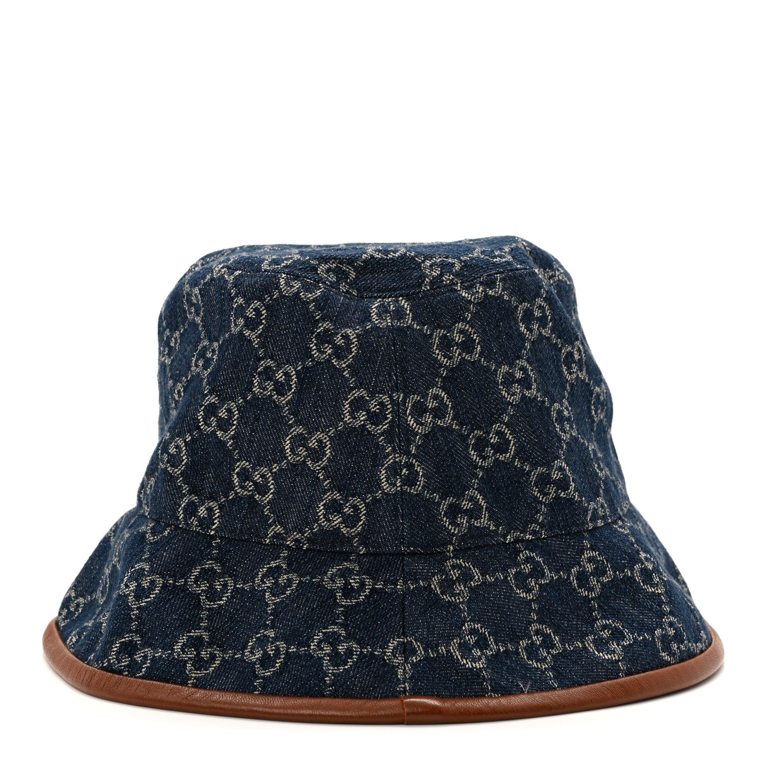 Gucci Washed Jacquard Denim Nappa GG Monogram Oscar Bucket Hat L Denim Cuir