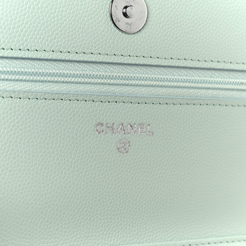 Chanel Caviar Quilted Wallet on Chain WOC Light Blue