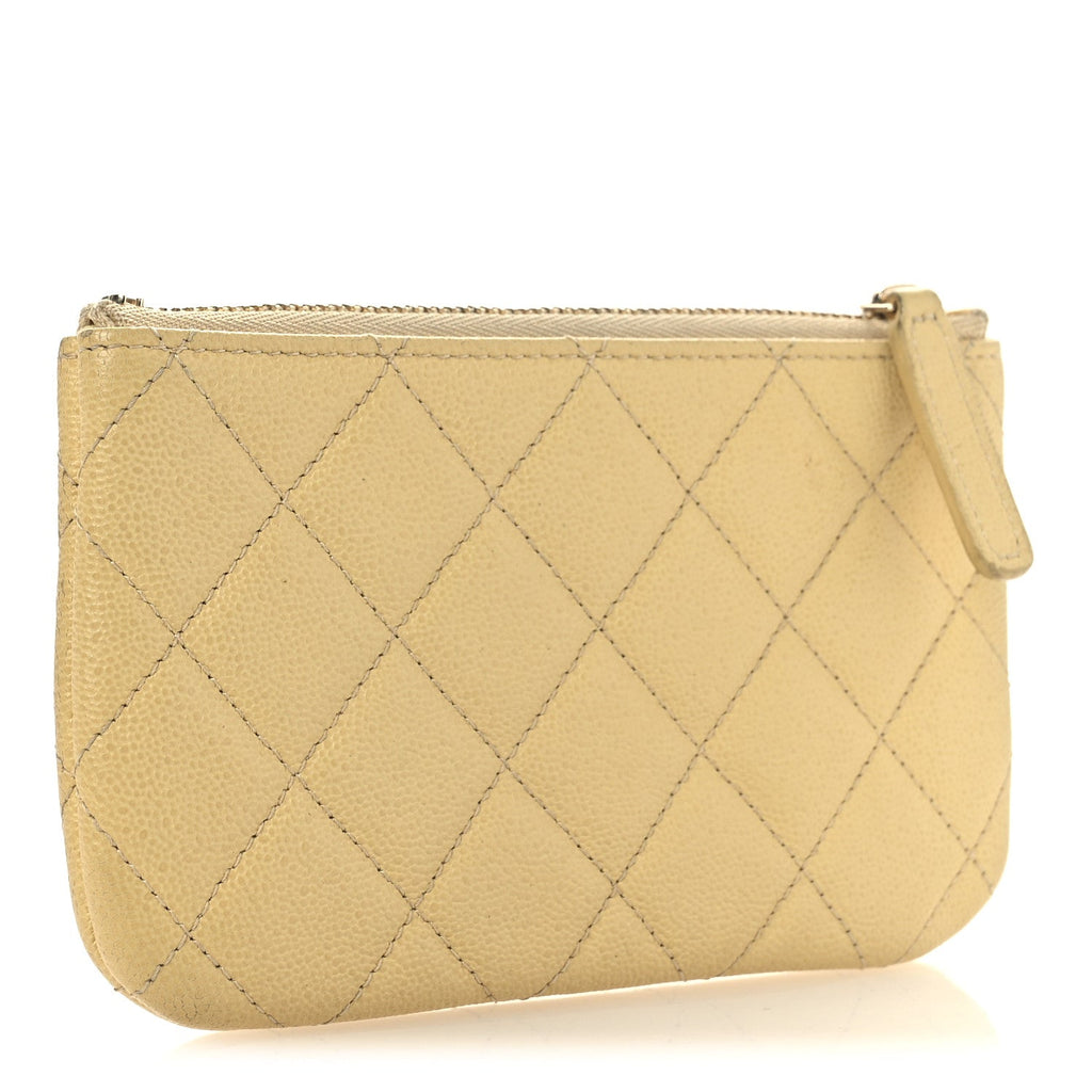 Caviar Quilted Studded CC Small Pouch Yellow