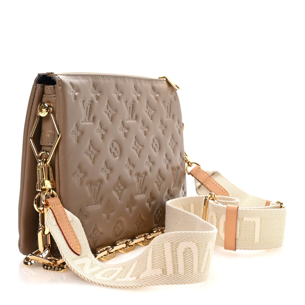 Louis Vuitton Lambskin Embossed Monogram Coussin PM Taupe