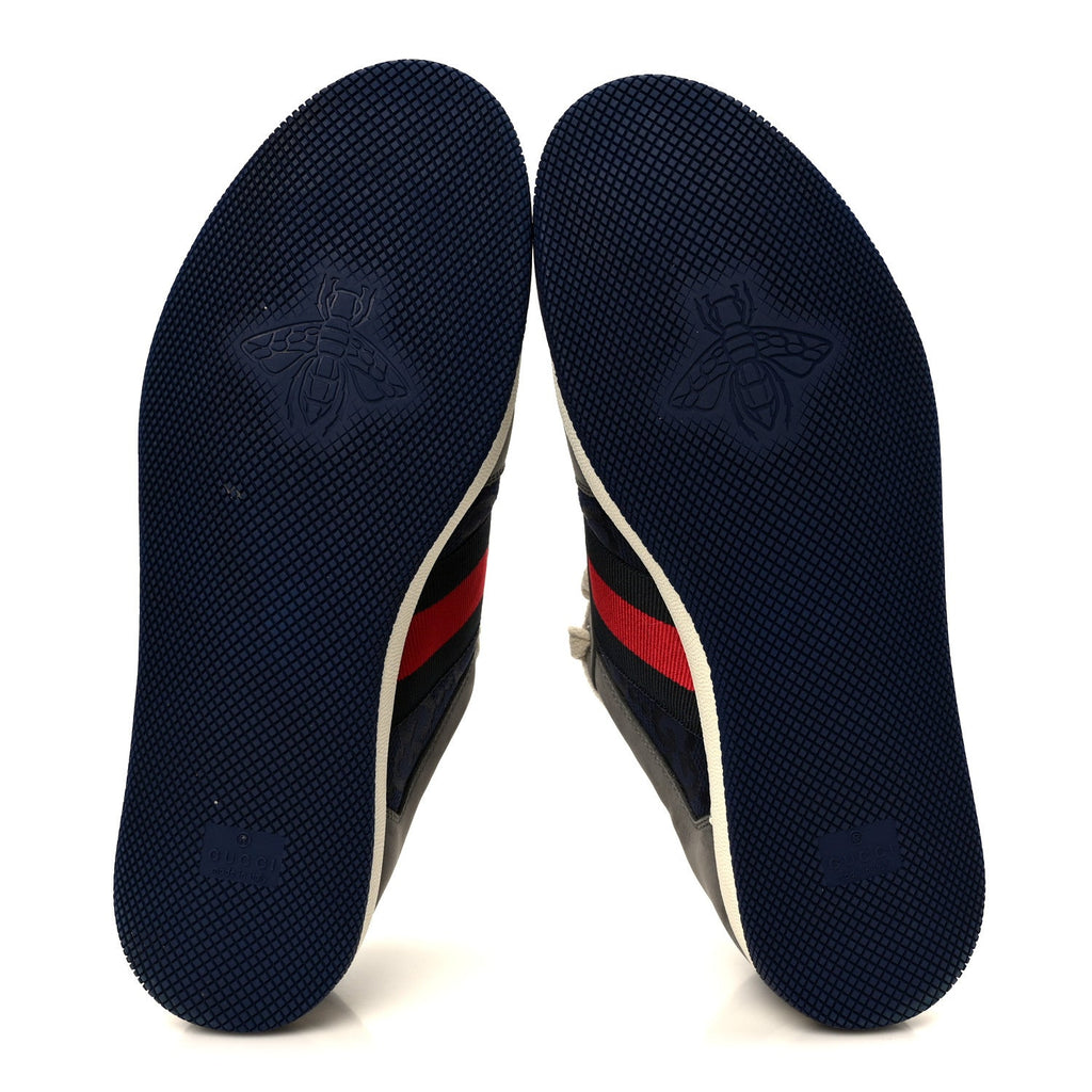 Gucci Suede GG Monogram Calfskin Web Mens Screener Sneakers 9 Grey Blue Red