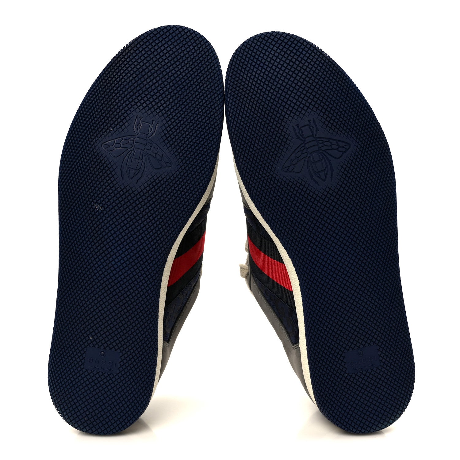 Gucci Suede GG Monogram Calfskin Web Mens Screener Sneakers 9 Grey Blue Red