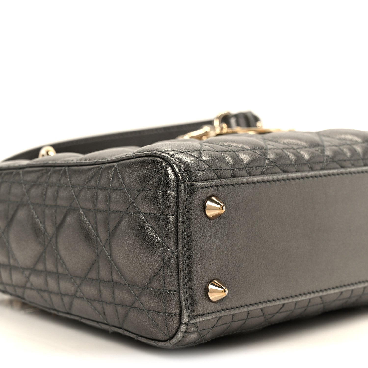 Christian Dior Metallic Lambskin Cannage Small My ABCDior Lady Dior Dark Silver