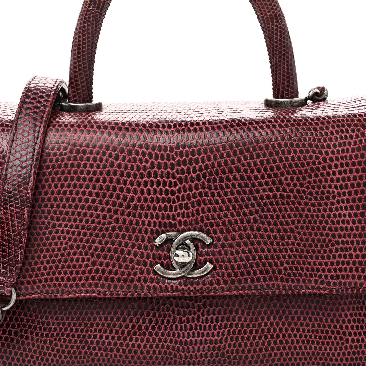 Chanel Lizard Mini Coco Handle Flap Burgundy