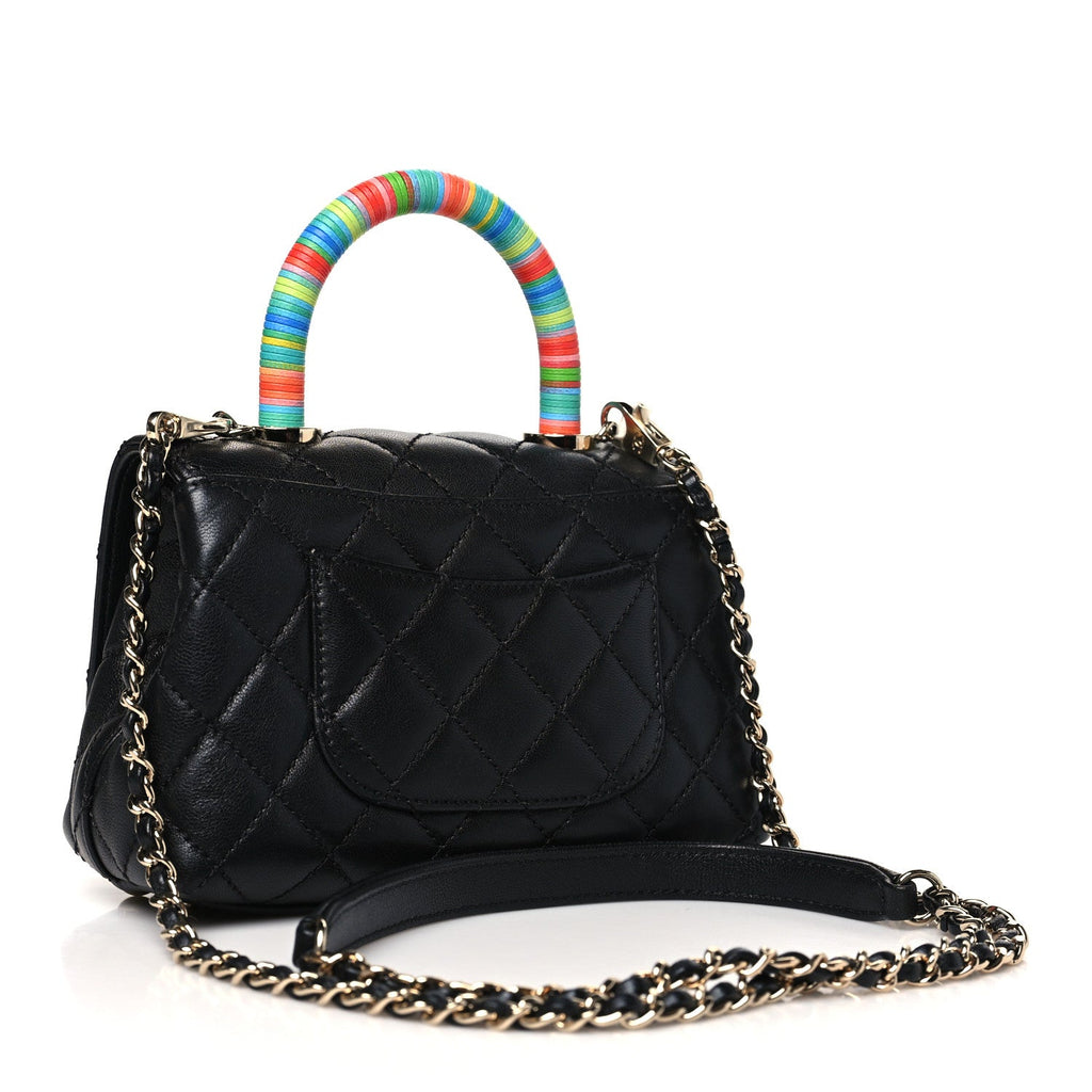Chanel Goatskin Quilted Rainbow Extra Mini Coco Handle Flap Black