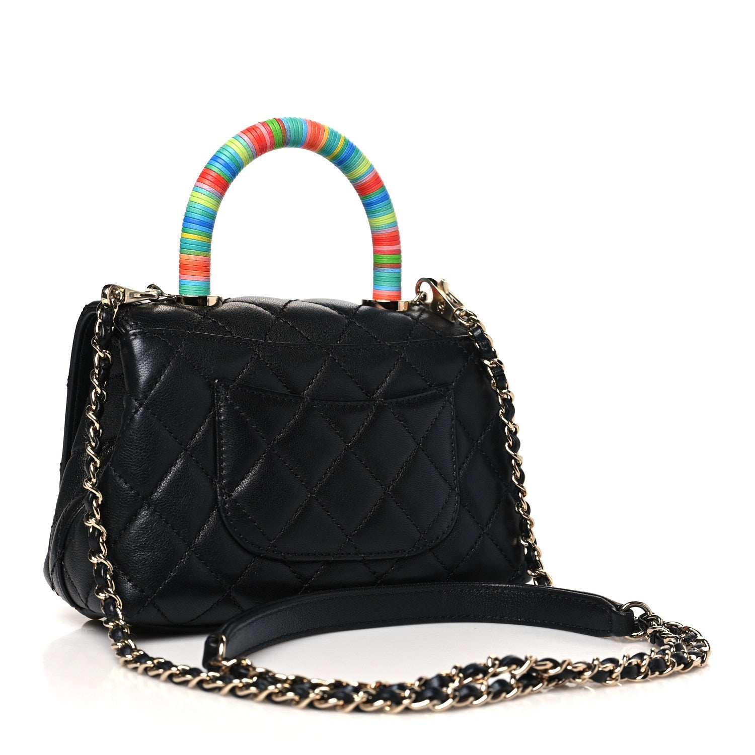 Chanel Goatskin Quilted Rainbow Extra Mini Coco Handle Flap Black