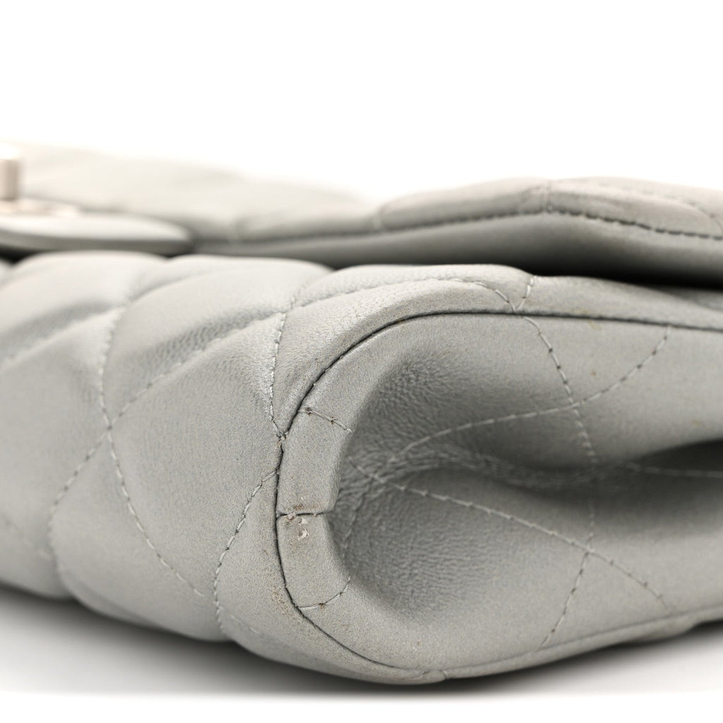 Chanel Metallic Lambskin Quilted Clutch With Chain Flap Silver