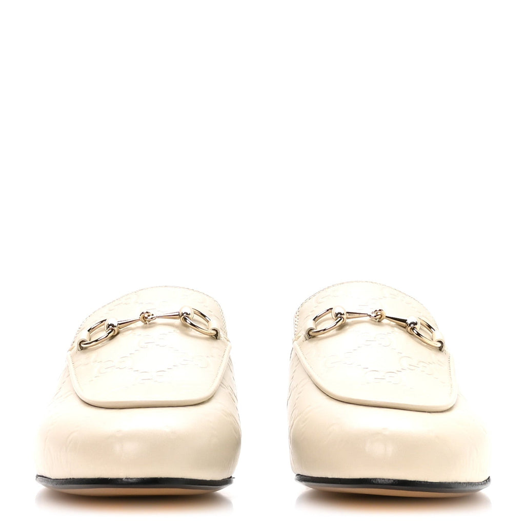 Gucci Glamour Calfskin Guccissima Womens Princetown Slippers 37.5 Mystic White
