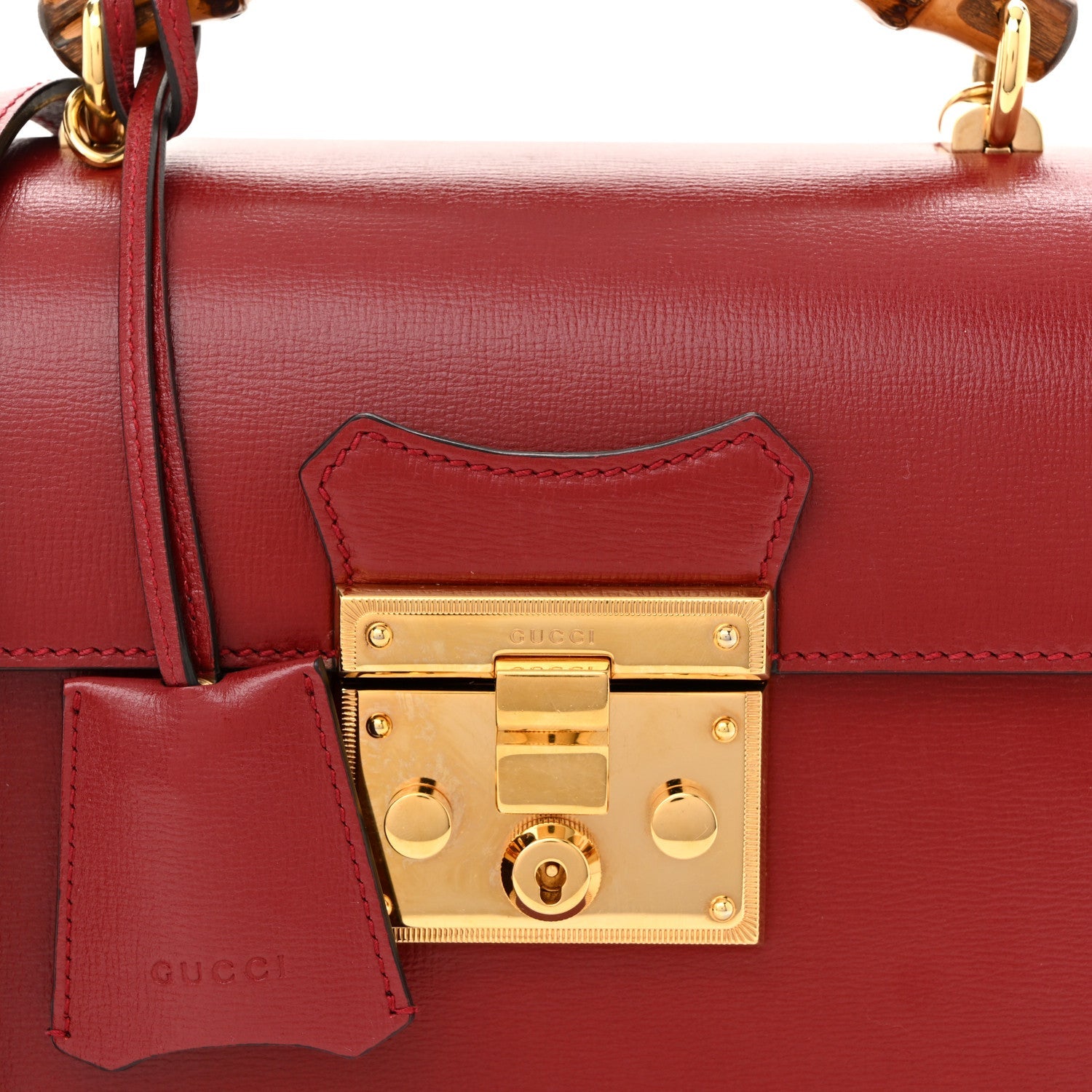Gucci Azalea Calfskin Small Padlock Bamboo Shoulder Bag Romantic Cerise