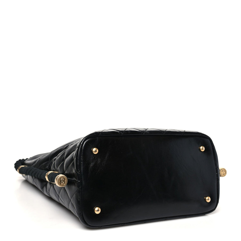 Chanel Crumpled Calfskin En Vogue Rope Hobo Bag Black