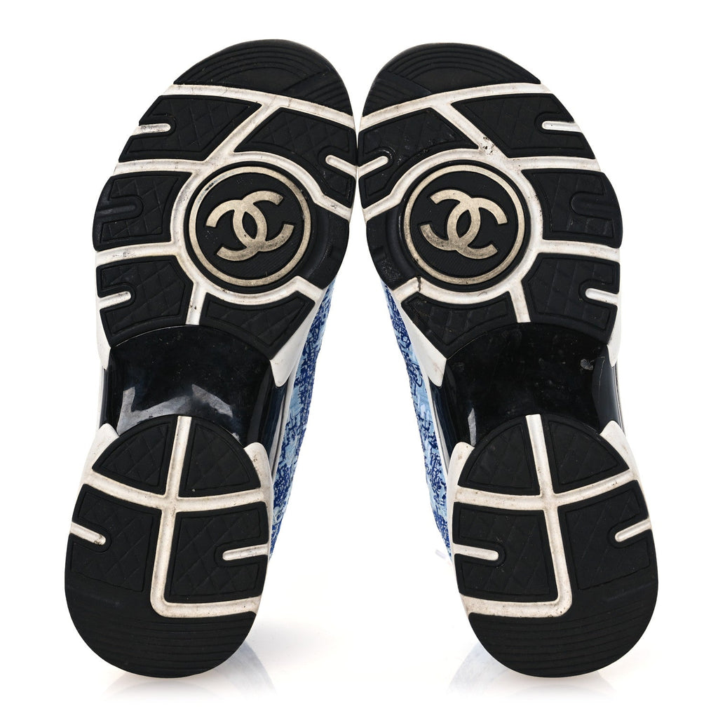 Chanel Tweed CC Sneakers 36.5 Blue White
