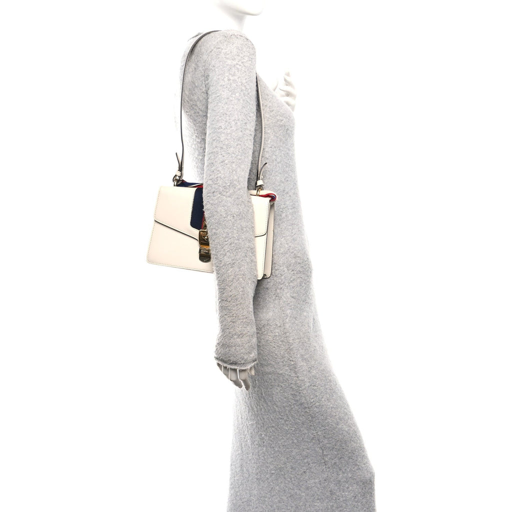 Gucci Calfskin Small Sylvie Shoulder Bag Off White