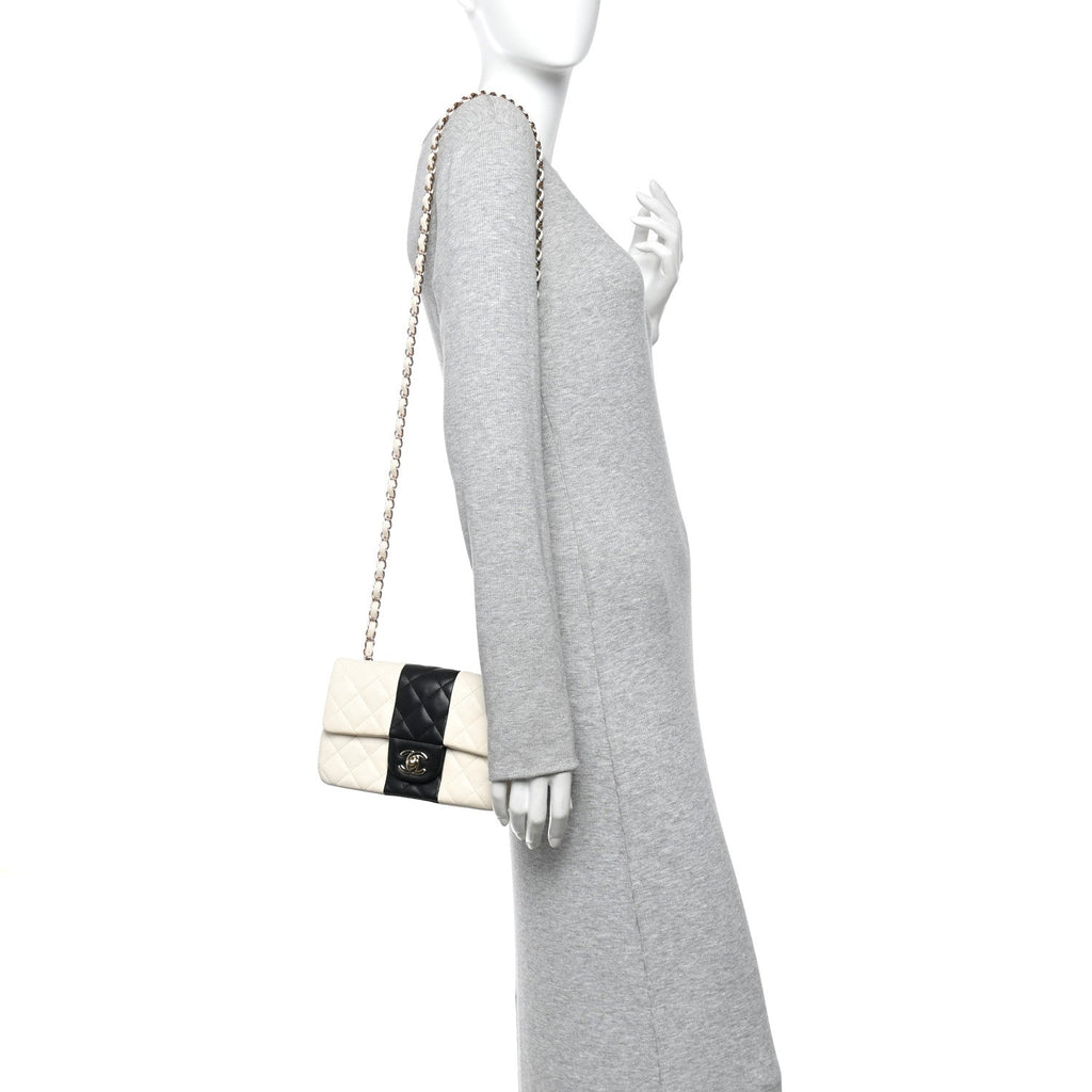 Chanel Lambskin Quilted Mini Rectangular Flap White Black