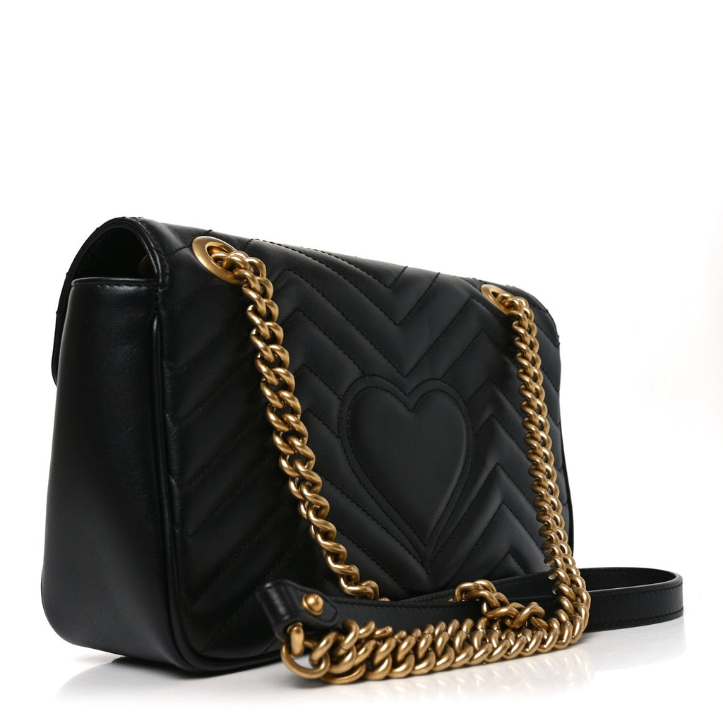 Gucci Calfskin Matelasse Small GG Marmont Shoulder Bag Black