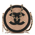Chanel Caviar Quilted Round Filigree Crossbody Beige Black