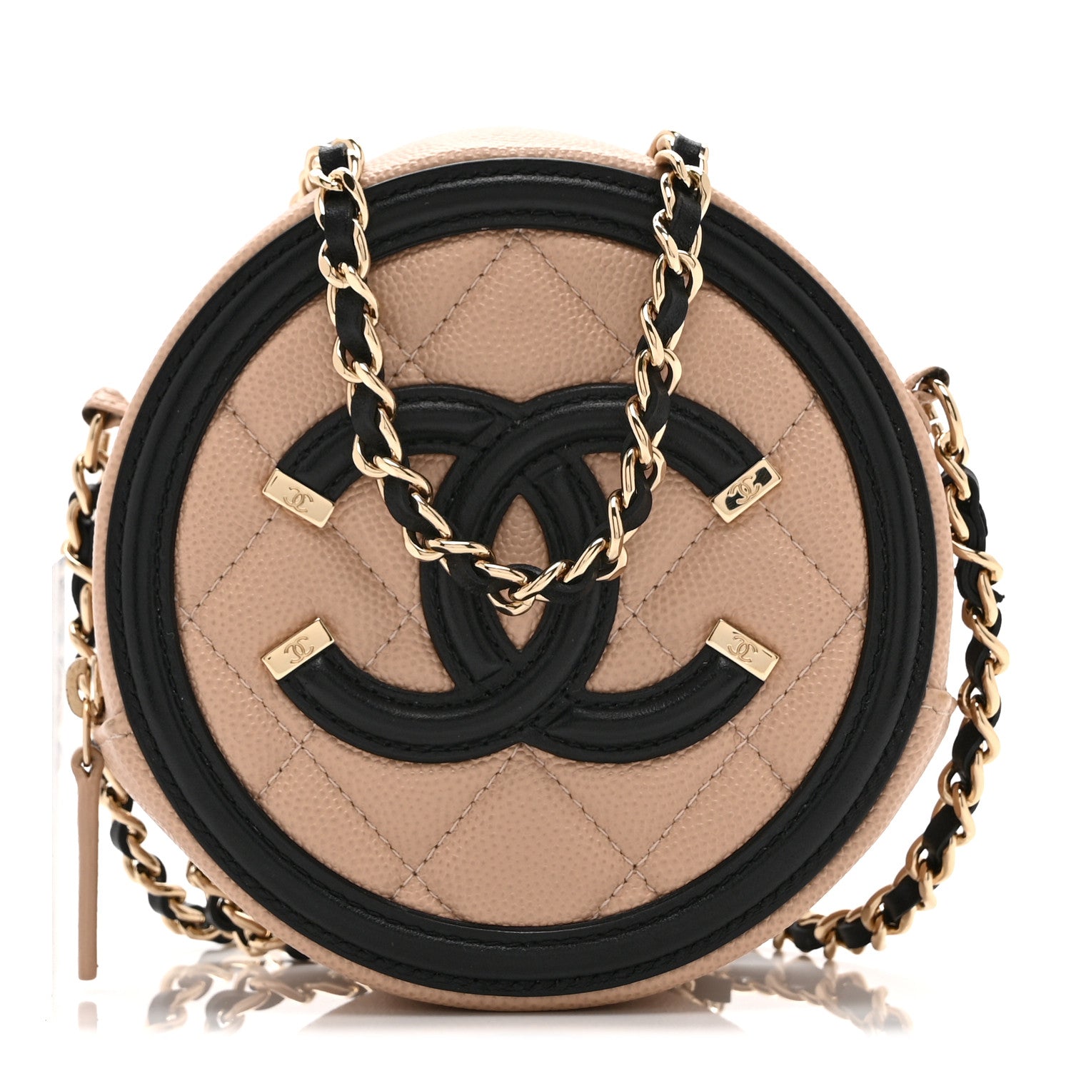 Chanel Caviar Quilted Round Filigree Crossbody Beige Black