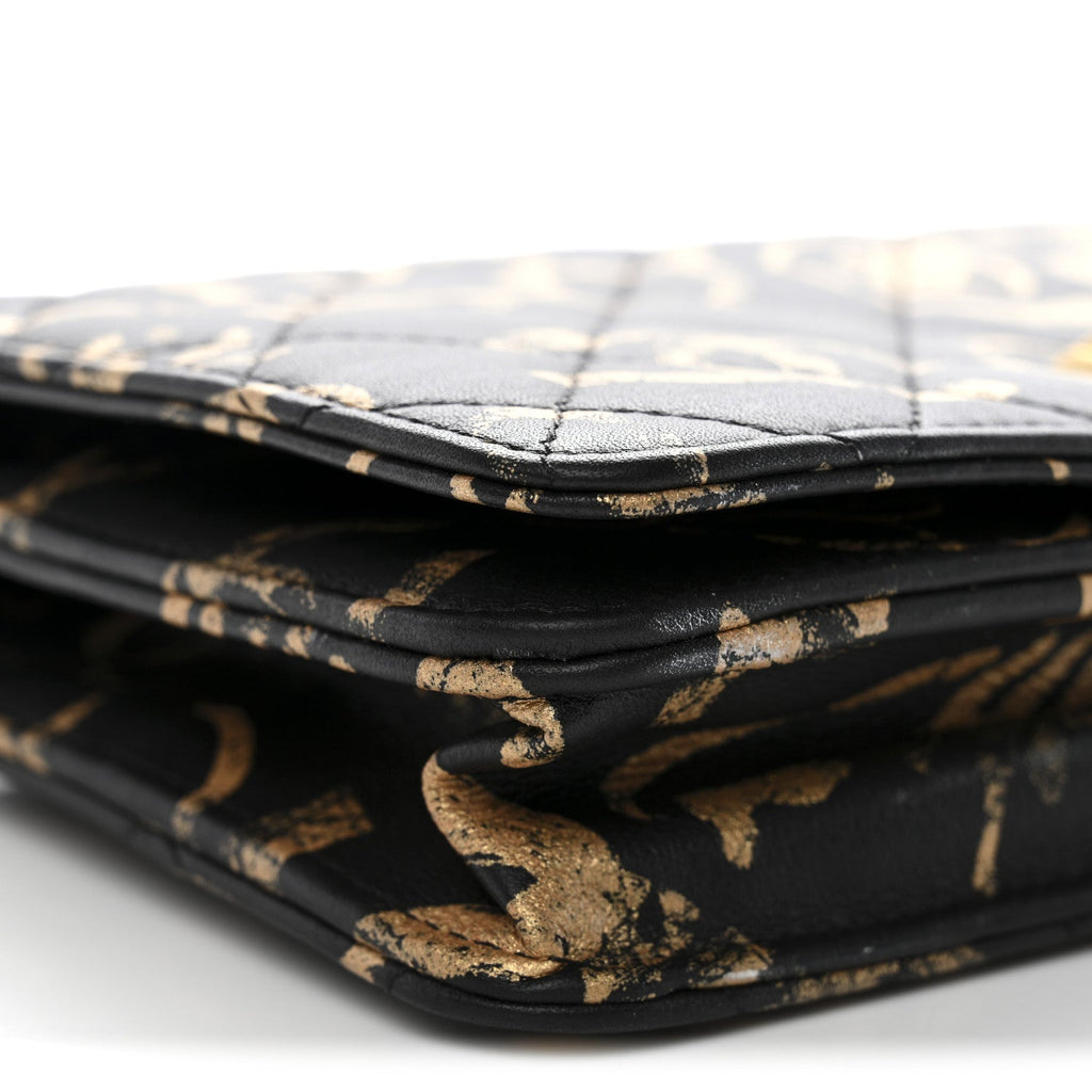 Chanel Calfskin Quilted Graffiti Pyramid Wallet On Chain WOC Black