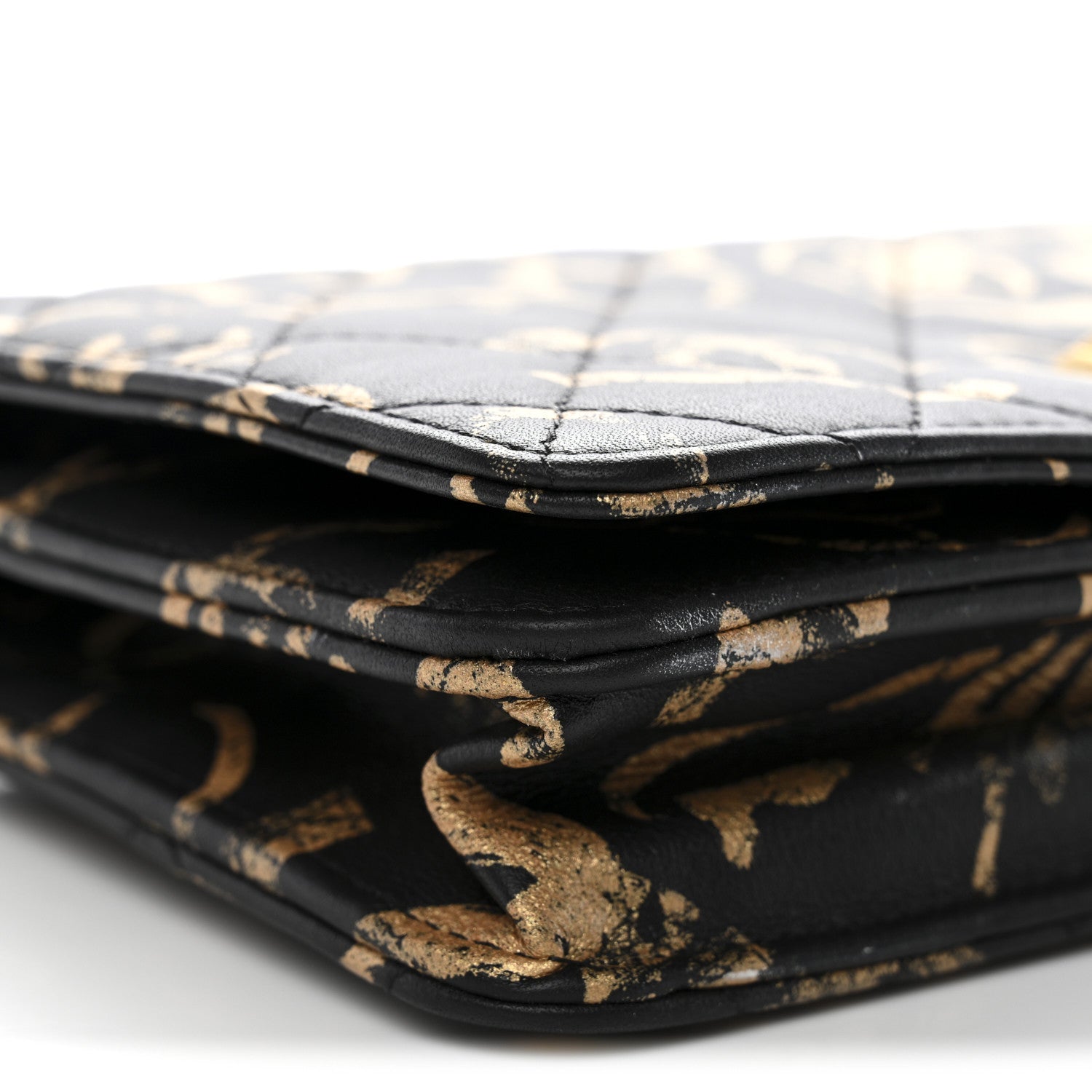 Chanel Calfskin Quilted Graffiti Pyramid Wallet On Chain WOC Black