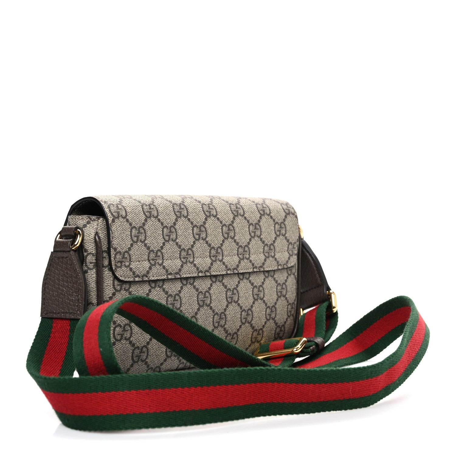 Gucci GG Supreme Monogram Textured Dollar Calfskin Web Mini Ophidia Envelope Shoulder Bag Beige Ebony New Acero