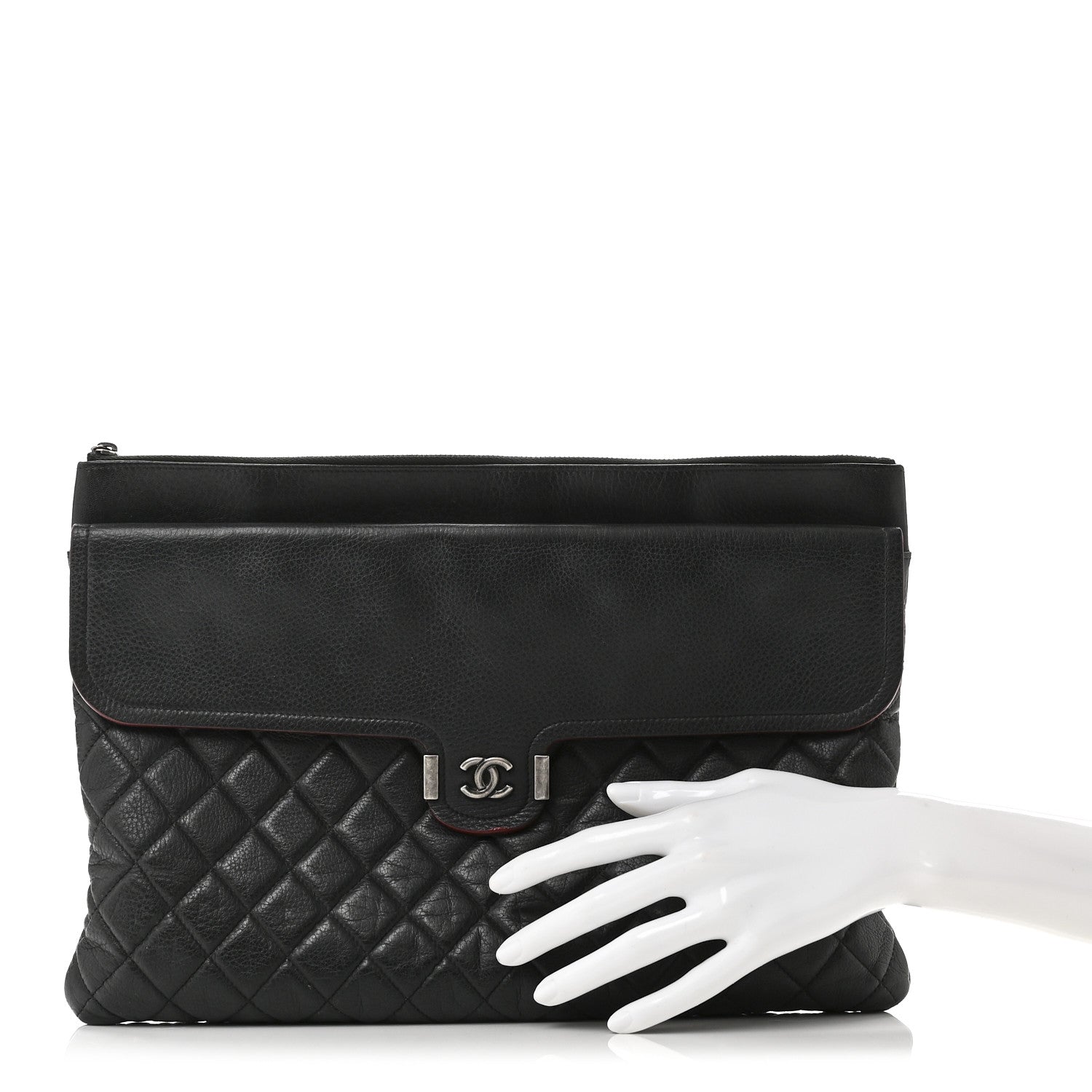Grained Calfskin Quilted Large Archi Chic Cosmetic Case Navy