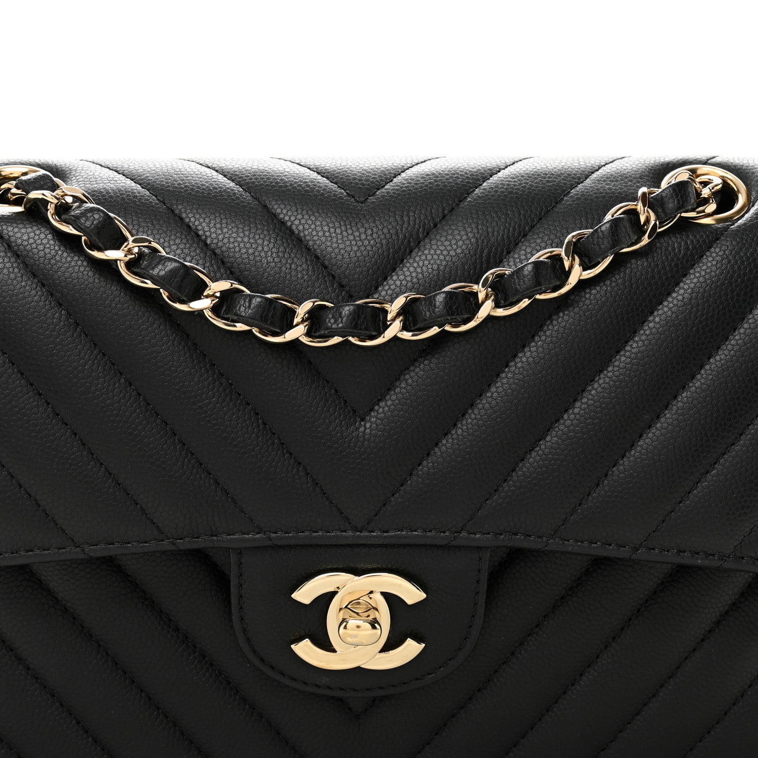 Chanel Caviar Flat Chevron Quilted Small Double Flap Black