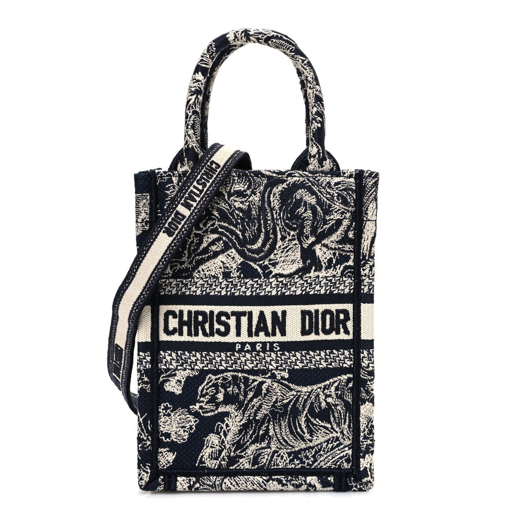 Christian Dior Canvas Toile de Jouy Reverse Embroidered Mini Book Tote Phone Bag Blue