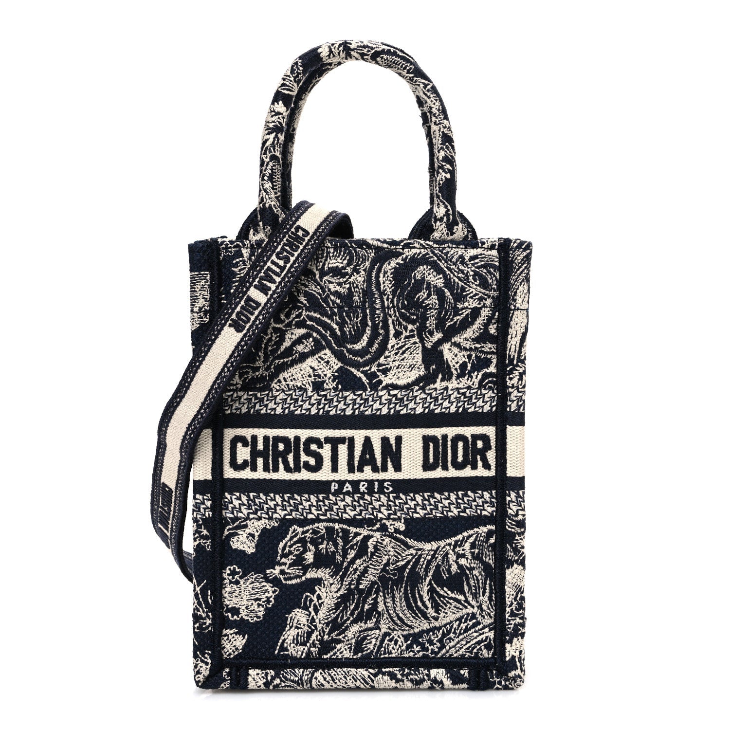 Christian Dior Canvas Toile de Jouy Reverse Embroidered Mini Book Tote Phone Bag Blue