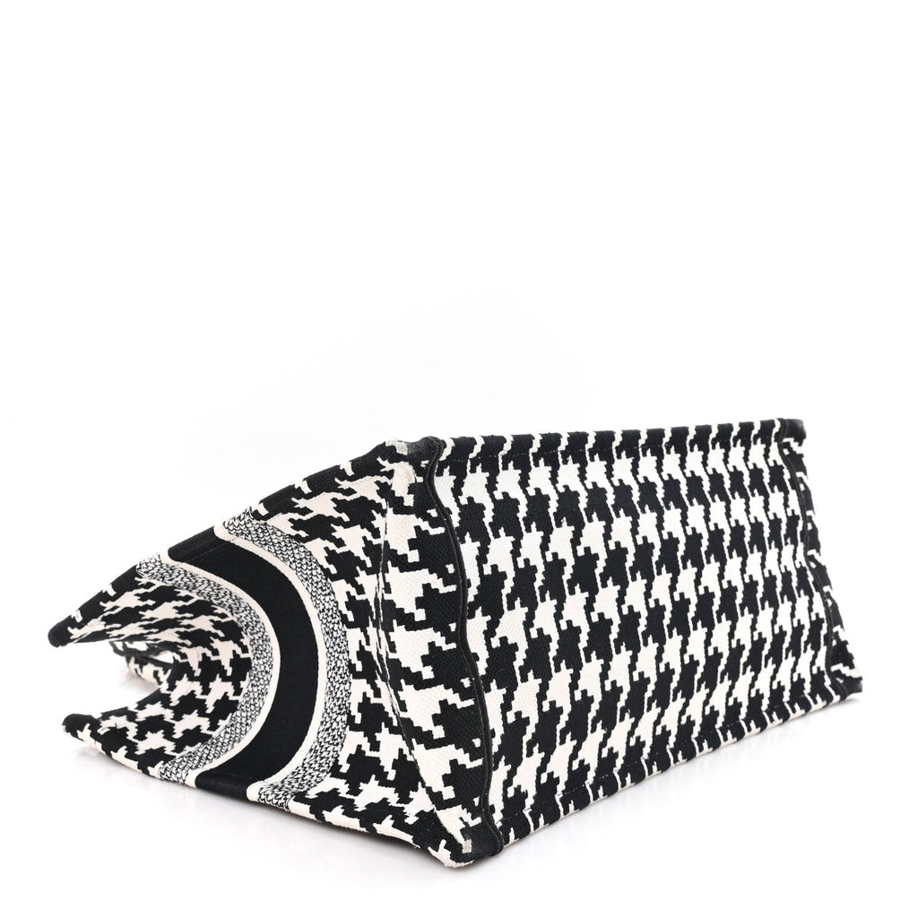Christian Dior Canvas Macro Houndstooth Embroidered Medium Book Tote Black White
