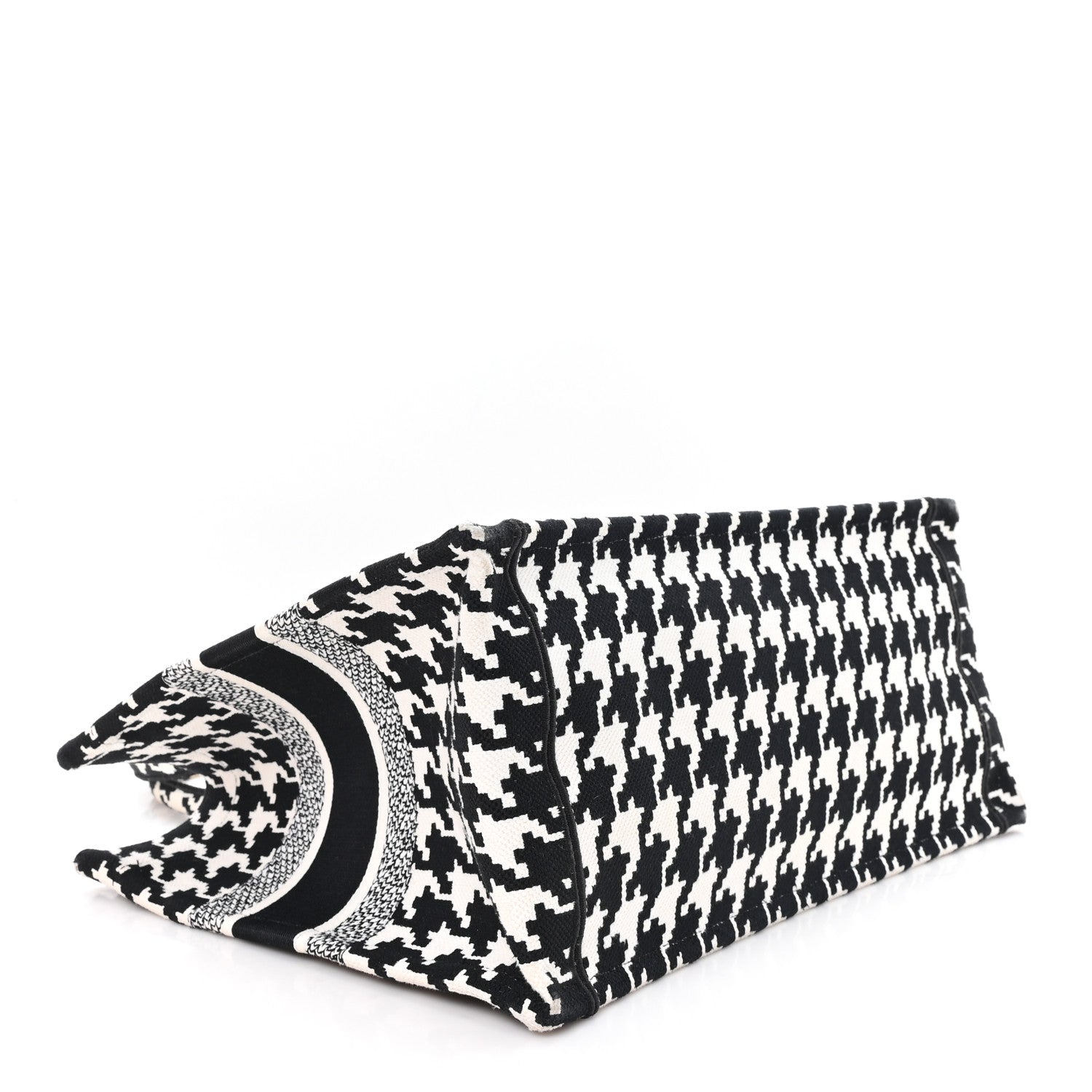 Christian Dior Canvas Macro Houndstooth Embroidered Medium Book Tote Black White