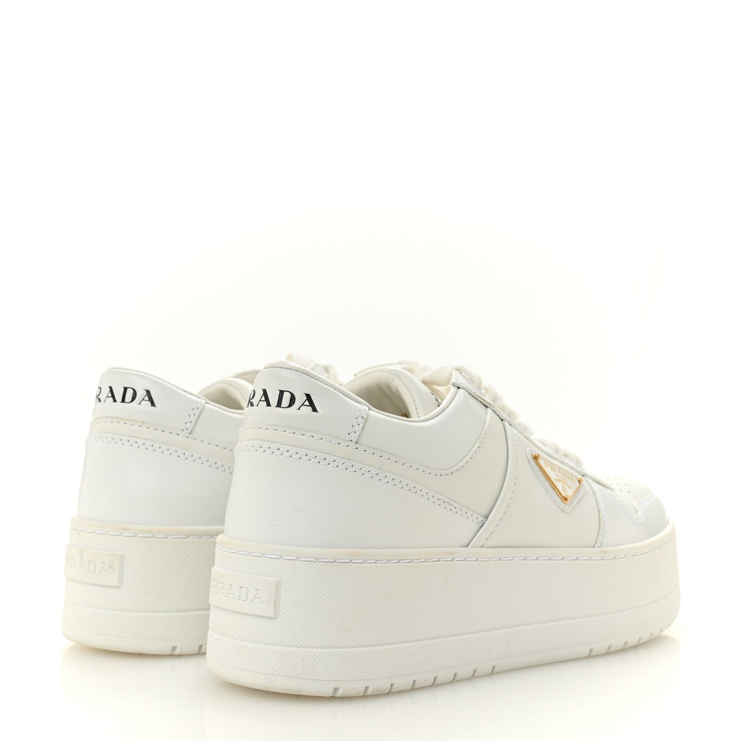 Prada Vitello Rois Triangle Womens Downtown Platform Low Top Sneakers 37 White