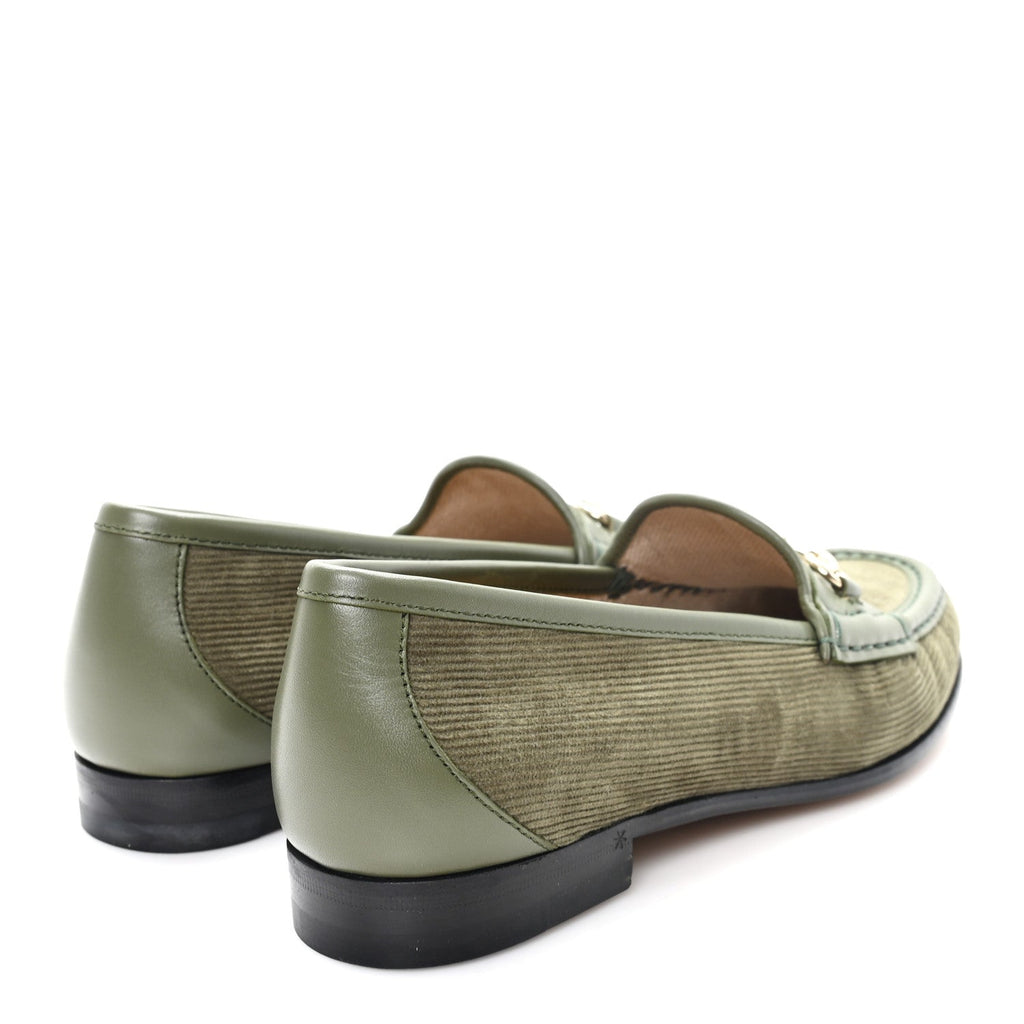 Gucci Corduroy Womens 1953 Horsebit Loafers 37.5 Sweet Military