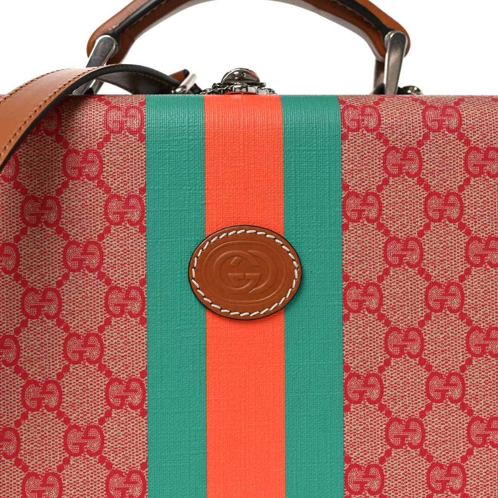 Gucci X DANS LE VERT GG Supreme Monogram Cuoio Web Mini Retro Interlocking G Savoy Top Handle Beauty Case Beige Rosso Ebony Harness  Brown