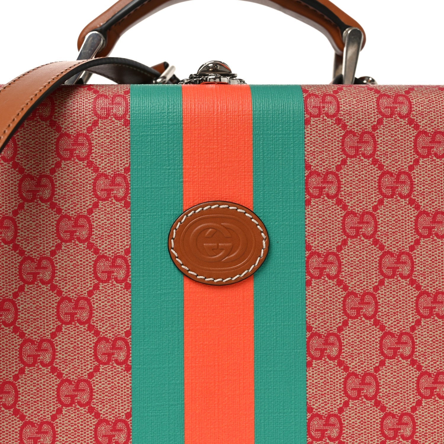 Gucci X DANS LE VERT GG Supreme Monogram Cuoio Web Mini Retro Interlocking G Savoy Top Handle Beauty Case Beige Rosso Ebony Harness  Brown