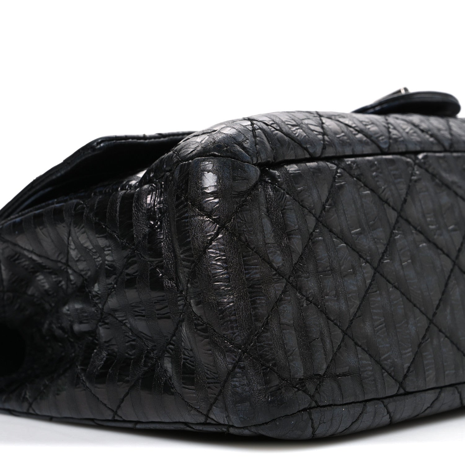Chanel Metallic Calfskin Striped 2.55 Reissue 227 Flap Black