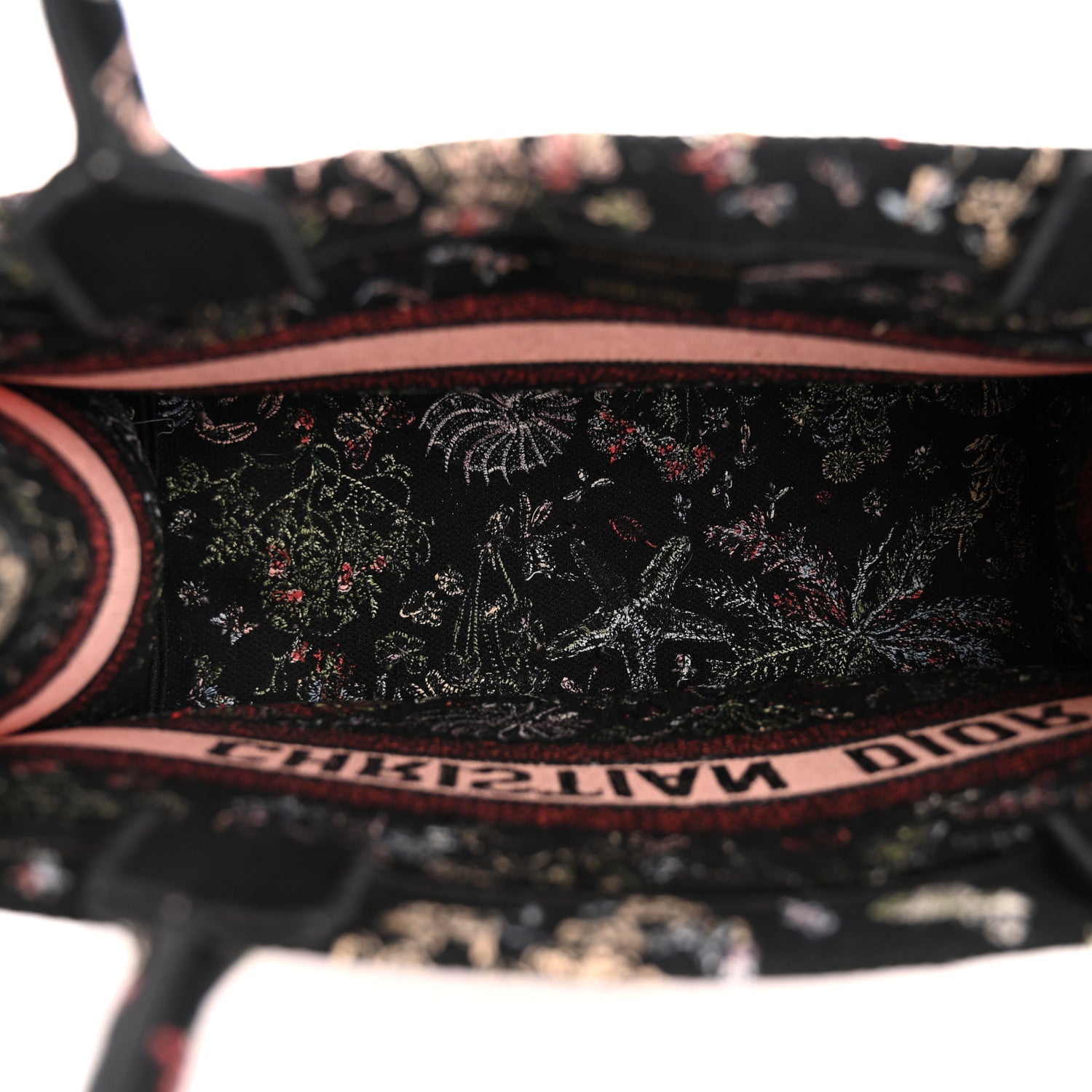 Christian Dior Canvas Embroidered Medium Cabinet De Curiosites Book Tote Black Multicolor