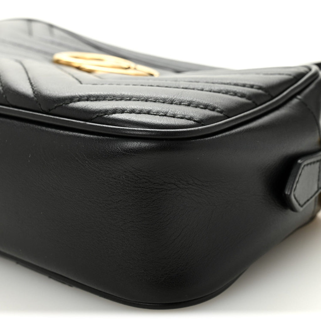 Gucci Calfskin Matelasse Small GG Marmont Chain Shoulder Bag Black