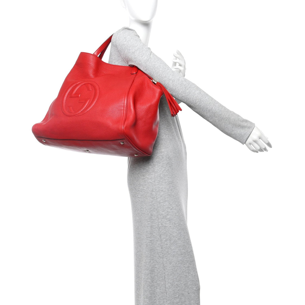 Gucci Pebbled Calfskin Large Soho Shoulder Bag Red