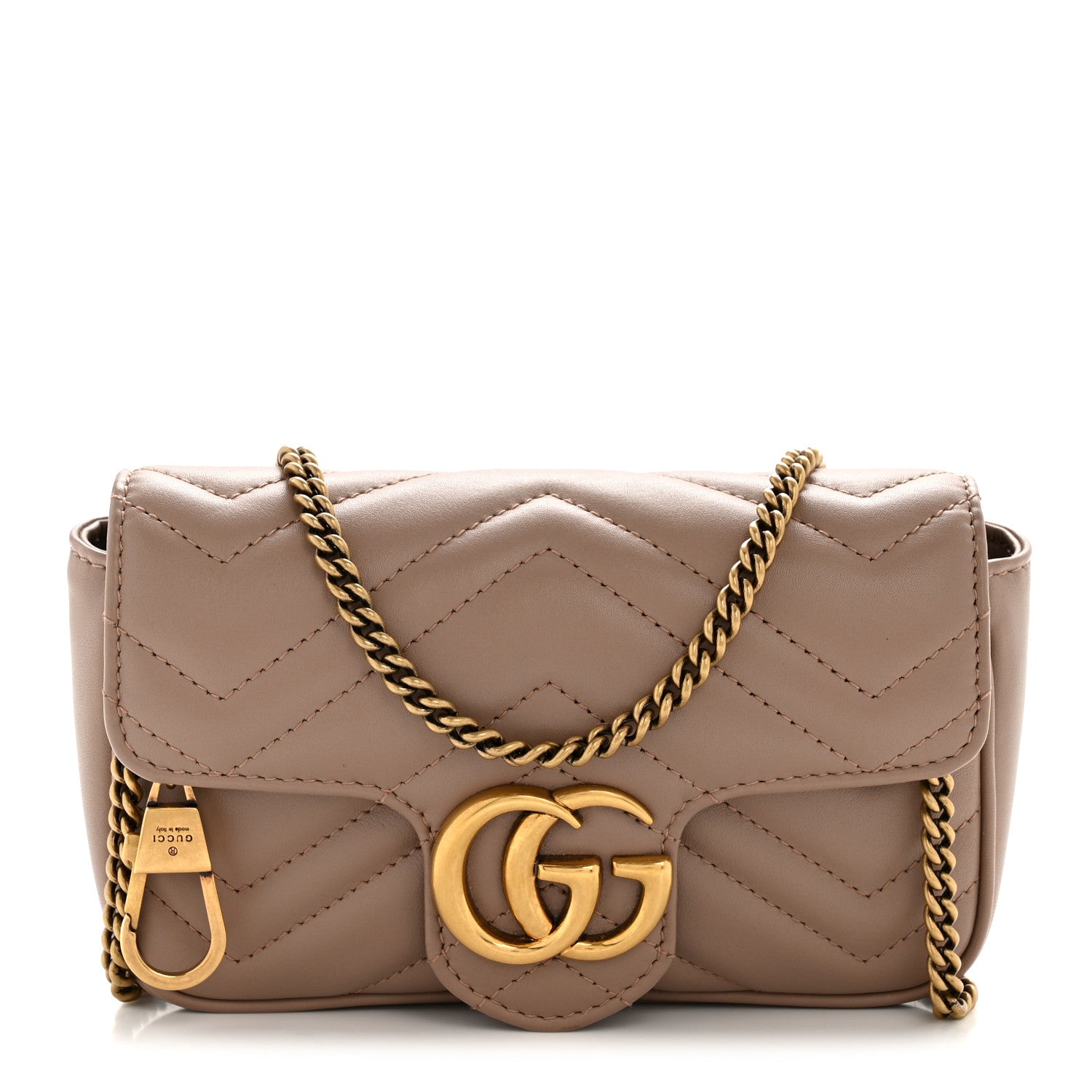 Gucci Calfskin Matelasse Super Mini GG Marmont Shoulder Bag Porcelain Rose