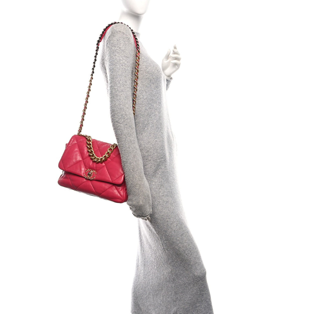 Chanel Goatskin Quilted Large Chanel 19 Flap Pink