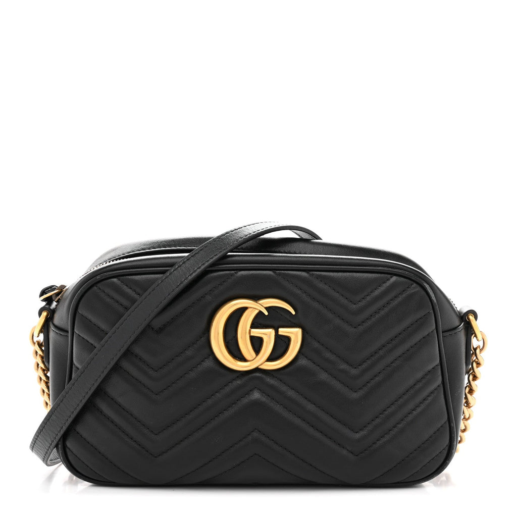 Gucci Calfskin Matelasse Small GG Marmont Chain Shoulder Bag Black