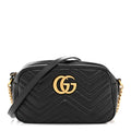 Gucci Calfskin Matelasse Small GG Marmont Chain Shoulder Bag Black